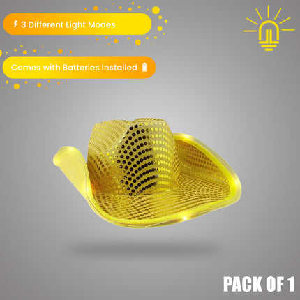 LED Flashing Gold Cowboy Hat With Sequins