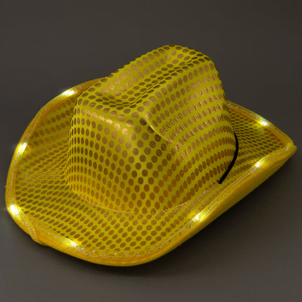 LED Flashing Gold Cowboy Hat With Sequins
