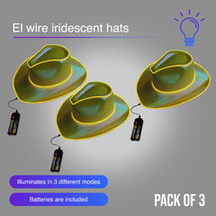 EL WIRE Light Up Iridescent Space Gold Cowboy Hat - Pack of 3 Hats