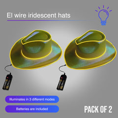 Gold EL WIRE Light Up Iridescent Space Cowboy Hat - Pack of 2 Hats