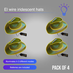 Gold EL WIRE Light Up Iridescent Space Cowboy Hat - Pack of 4 Hats