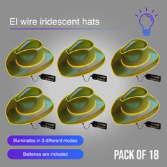 Gold EL WIRE Light Up Iridescent Space Cowboy Hat - Pack of 18 Hats