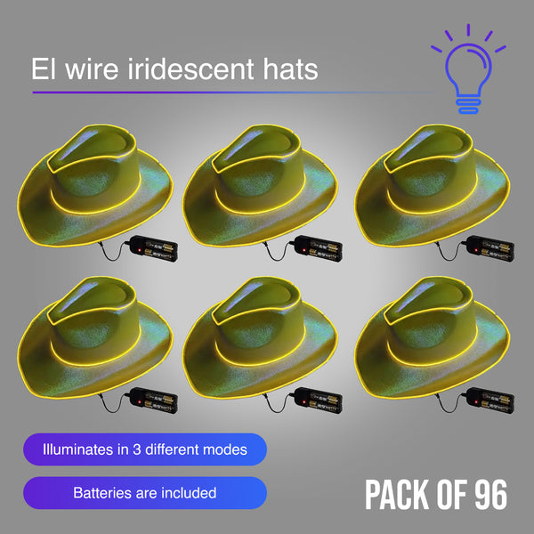 EL WIRE Light Up Iridescent Space Cowboy Hat - Gold Pack of 96 Hats