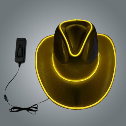 Gold EL WIRE Light Up Iridescent Space Cowboy Hat
