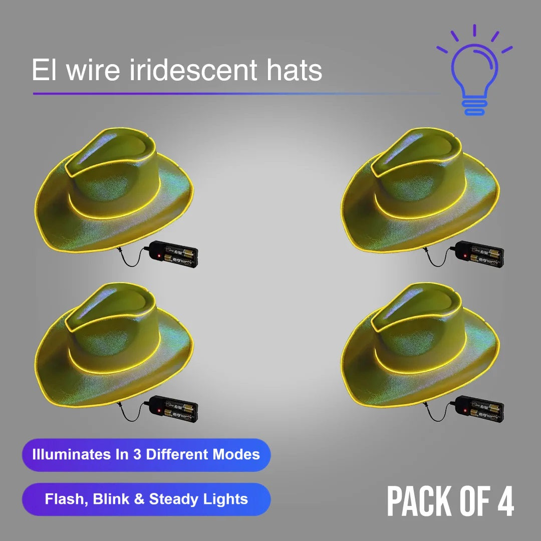 Gold EL WIRE Light Up Iridescent Space Cowboy Hat - Pack of 4 Hats