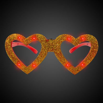 Gold Heart LED Light Up Glitter Eyeglasses