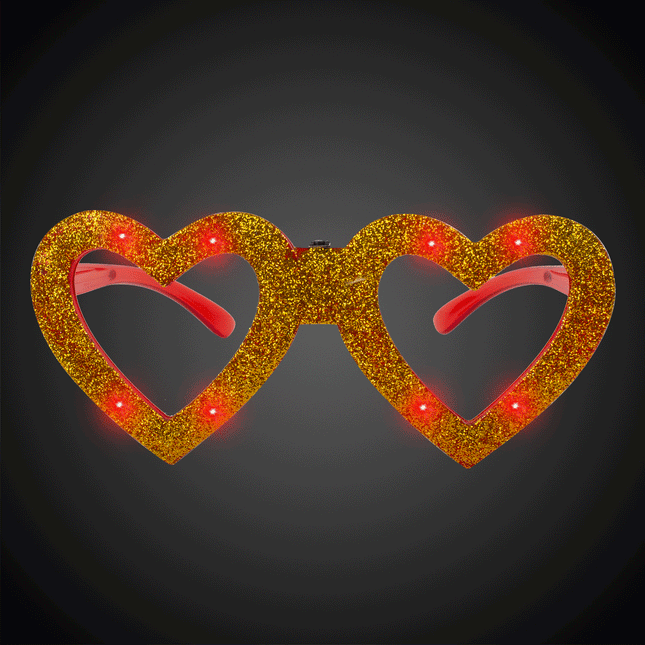 Gold Heart Light Up LED Glitter Glasses