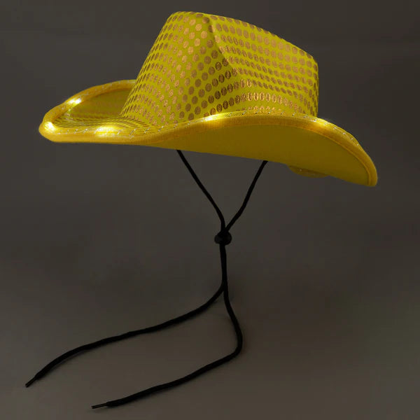 LED Light Up Flashing Gold Sequin Cowboy Hat