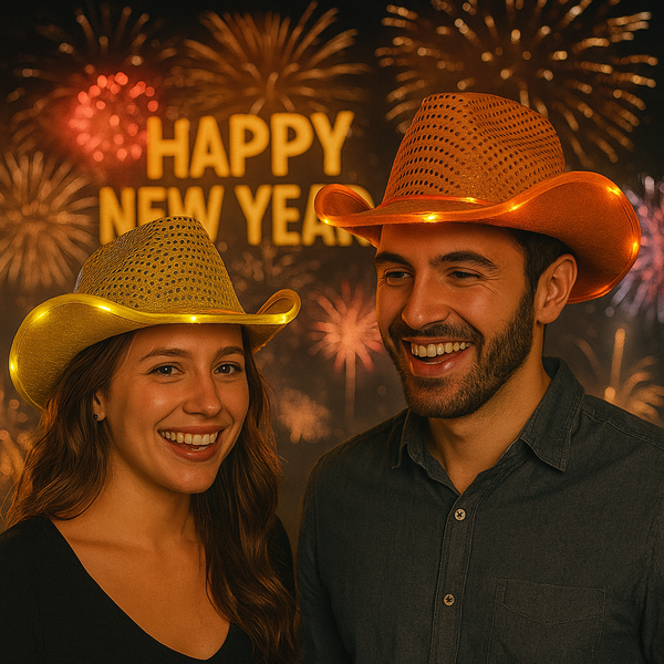 LED Light Up Flashing Sequin Orange & Gold Cowboy Hat - Pack of 2 Hats