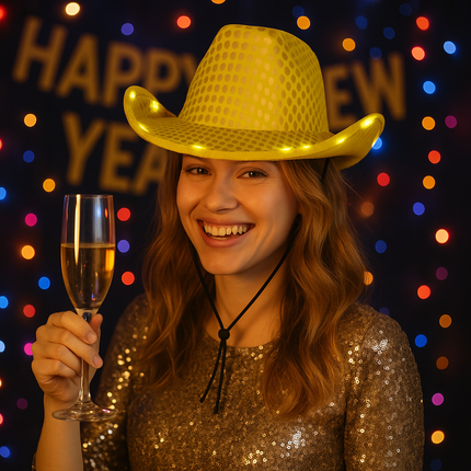 LED Light Up Flashing Gold Sequin Cowboy Hat - Pack of 2 Hats