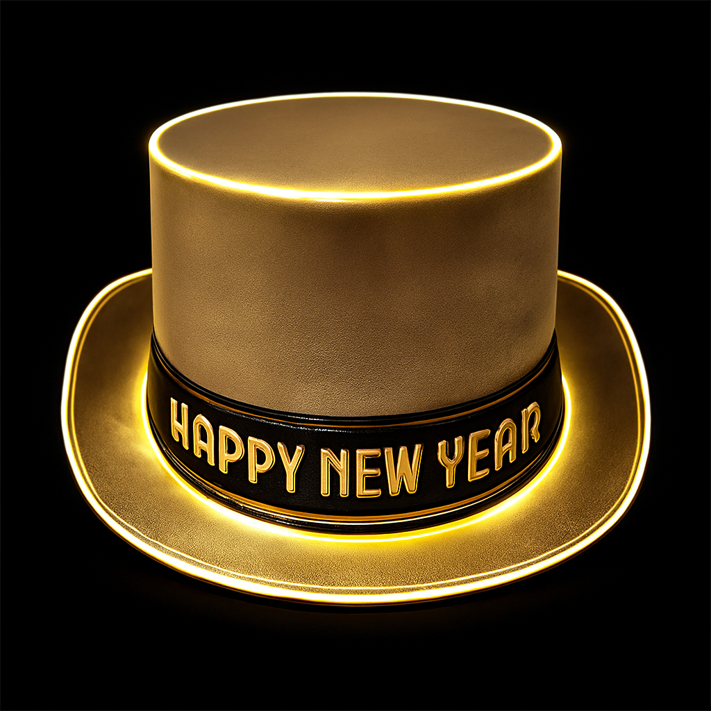 Light Up Gold Happy New Year Top Hat