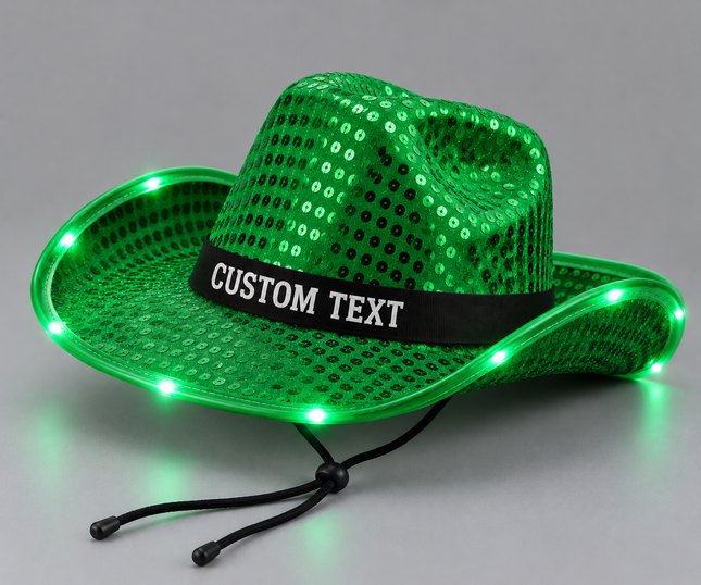 Green LED sequin cowboy hat 