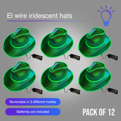 EL WIRE Light Up Iridescent Space Green Cowboy Hat - Pack of 12 Hats