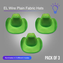 Green EL Wire Light Up Plain Fabric Cowboy Hat - Pack of 3 Hats