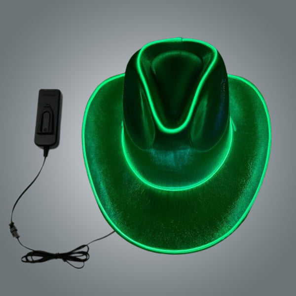 Green EL WIRE Light Up Iridescent Space  Cowboy Hat - Pack of 18 Hats
