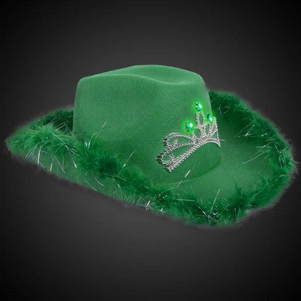 Green Feather Cowboy Hat With Light Up Tiara