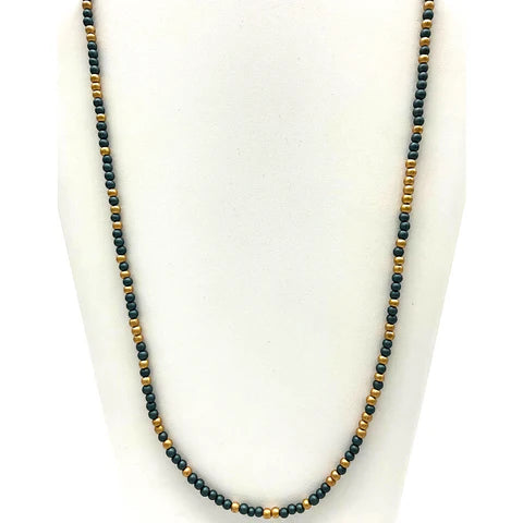 Green Gold Glass Beads 27 Inches Necklaces