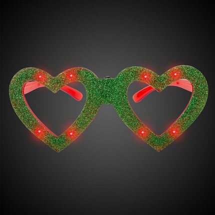 Green Heart LED Light Up Glitter Glasses