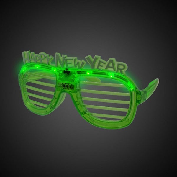 Green LED Light Up New Year Slotted Glasses