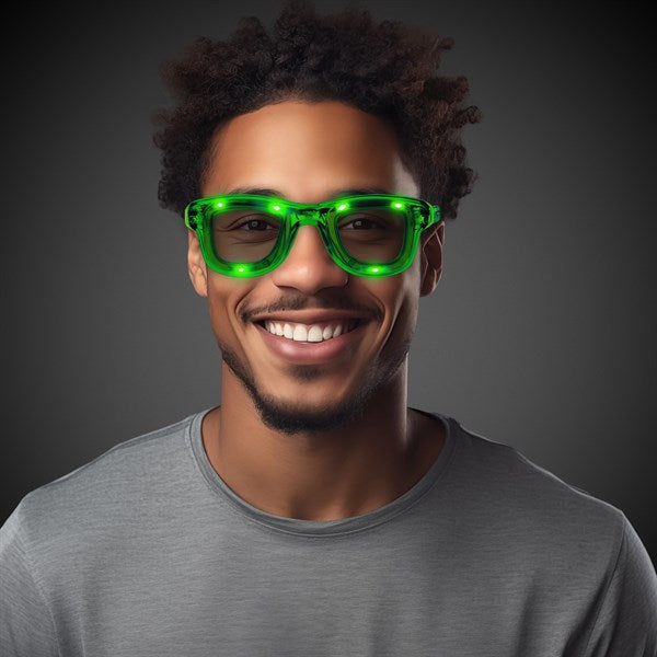 Green LED Light Up Retro Sunglasses