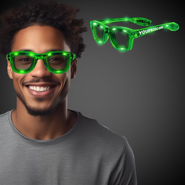 Green LED Light Up Retro Sunglasses With Custom Imprint