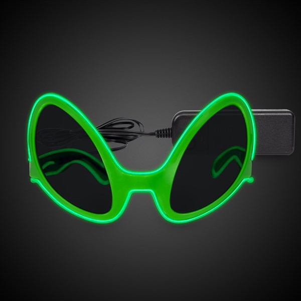 Green Light Up EL Wire Alien Sunglasses