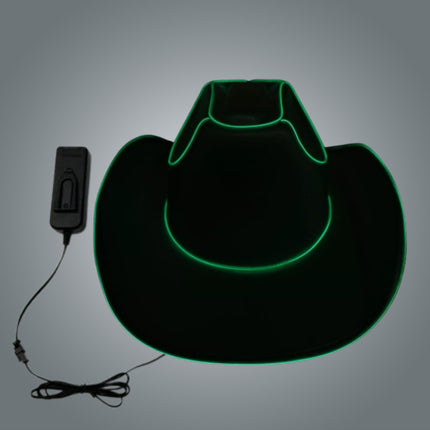 Green Light Up EL Wire Glow Plain Cowboy Hat - Pack of 2 Hats