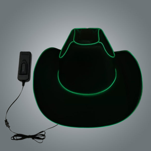 Green Light Up EL Wire Glow Plain Cowboy Hat