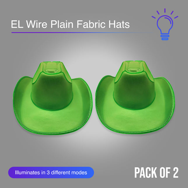 Green EL Wire Light Up Glow Plain Cowboy Hat - Pack of 2 Hats | PartyGlowz