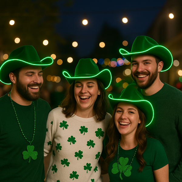 EL WIRE Light Up Iridescent Space Green Cowboy Hat