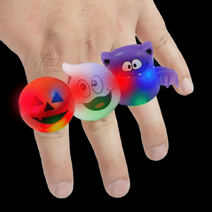 Halloween Ghouls LED Light Up Rings - Assorted Shapes & Colors