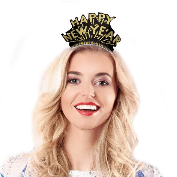 Happy New Year Black & Gold Tiaras - Pack of 12