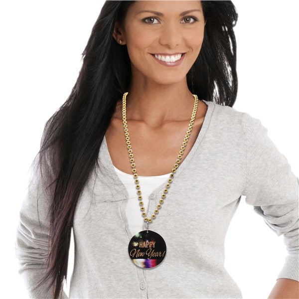 Happy New Year Medallion 33 Inch Beaded Necklaces