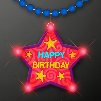 Happy Birthday flashing star necklace with blue beads