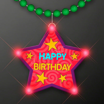 Happy Birthday flashing star necklace with green beads