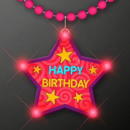 Happy Birthday flashing star necklace with pink beads