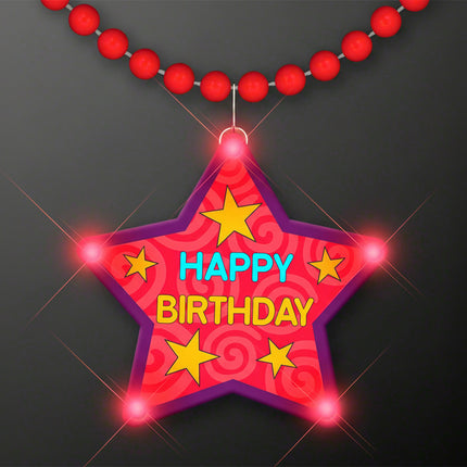 Happy Birthday flashing star necklace with red beads