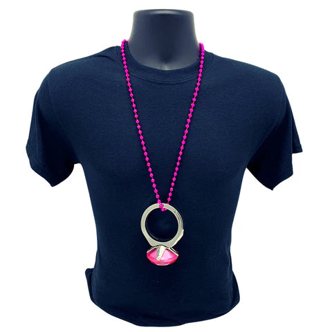 Hot Pink Jumbo Diamond Ring 7mm 33 Inches Beaded Necklace