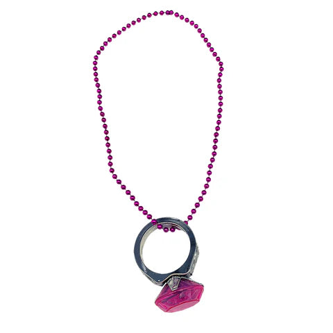 Hot Pink Jumbo Diamond Ring 7mm Bead 33 Inches Necklace
