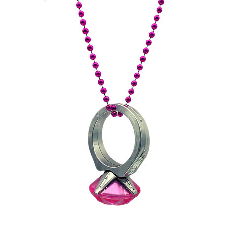 Hot Pink Jumbo Diamond Ring 7mm Beaded 33 Inches Necklace