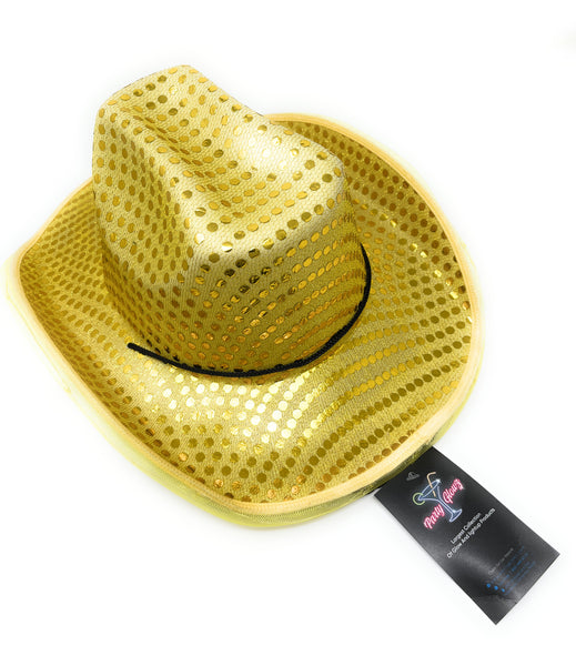 LED Flashing Gold Cowboy Hat With Sequins