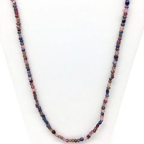 Iridescent Purple Glass Beaded 27 Inch Necklaces
