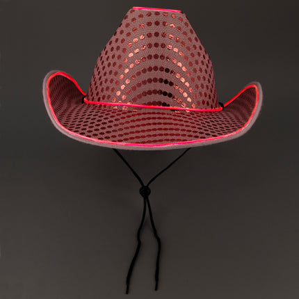 LED Flashing Pink EL Wire Sequin Cowboy Party Hat