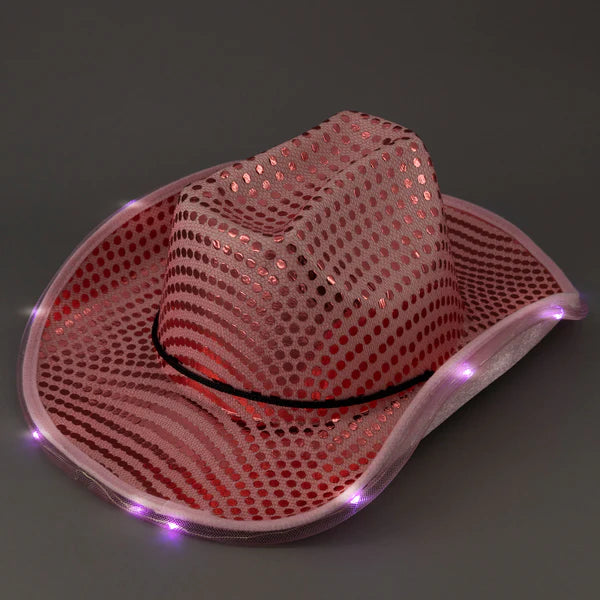 LED Light Up Flashing Pink Sequin Cowboy Hat