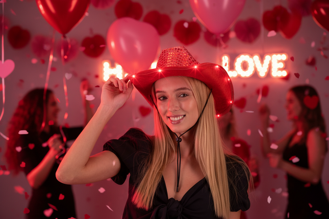 LED Light Up Flashing Red Cowboy Hat With Sequins by Party glowz