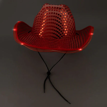 LED Light Up Flashing Red Sequin Cowboy Hat