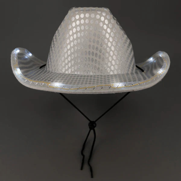 LED Light Up Flashing Sequin White Cowboy Hat