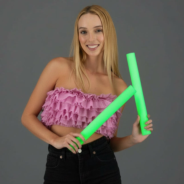 LED Light Up Flashing 16 Inch Green Foam Sticks