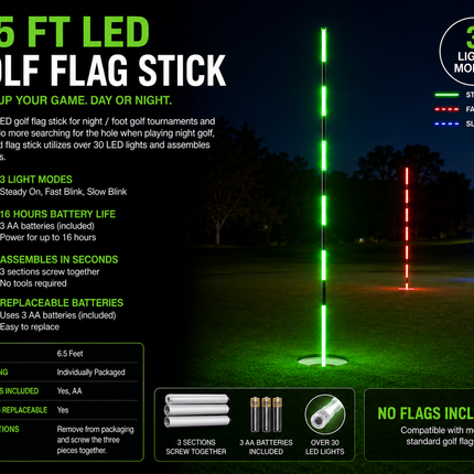 LED Light Up 6.5 ft Night Golf Putting Flag Sticks