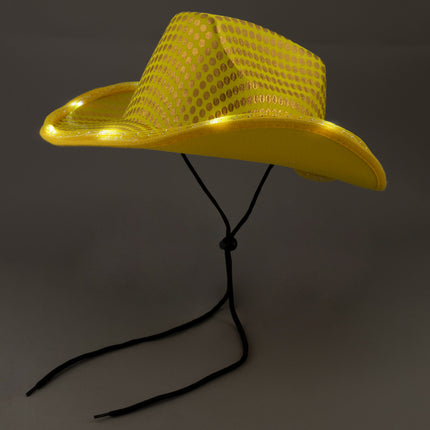 LED Flashing Gold Cowboy Hat With Sequins